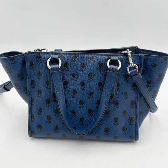 Coach Mini Crosby Carryall in Printed Crossgrain Leather 34774 Blue Black Flora - Picture 5 of 13